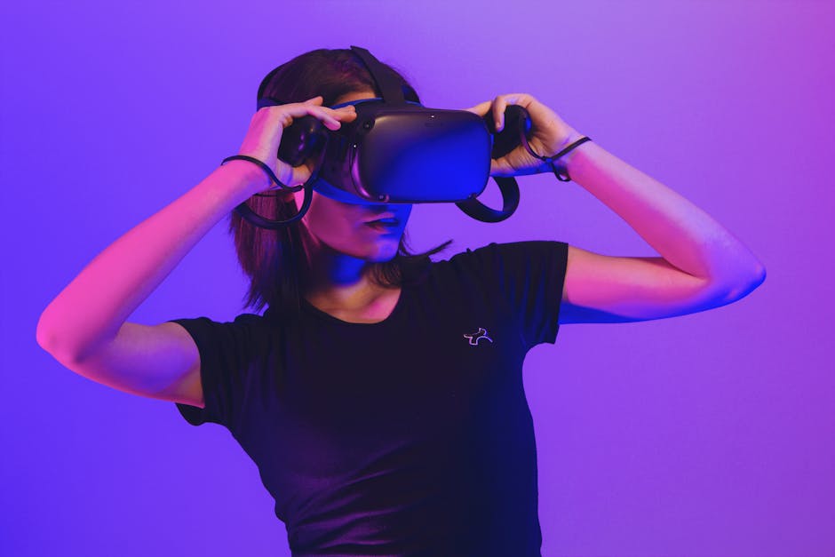 Woman wearing virtual reality headset